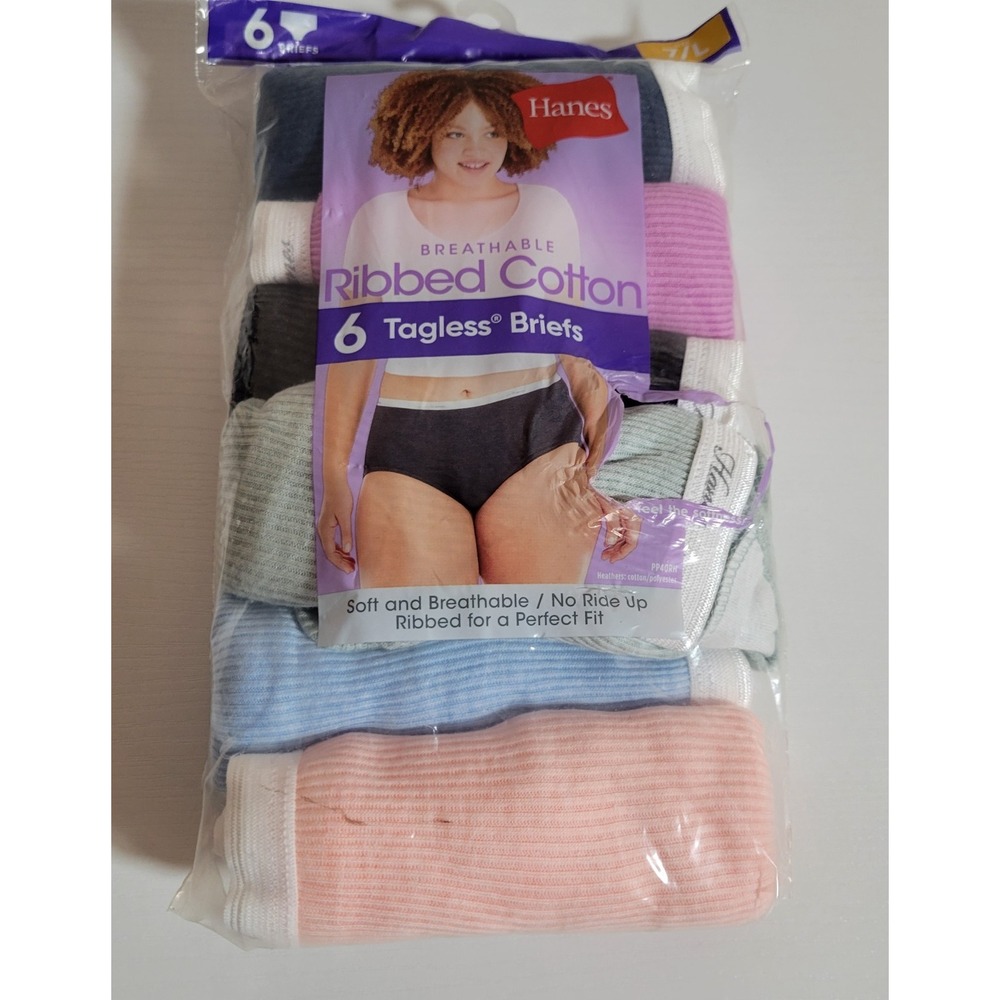 HANES 6-pack Size 7/L NEW Tagless Briefs Breathable Ribbed Cotton Open Pack 1264
